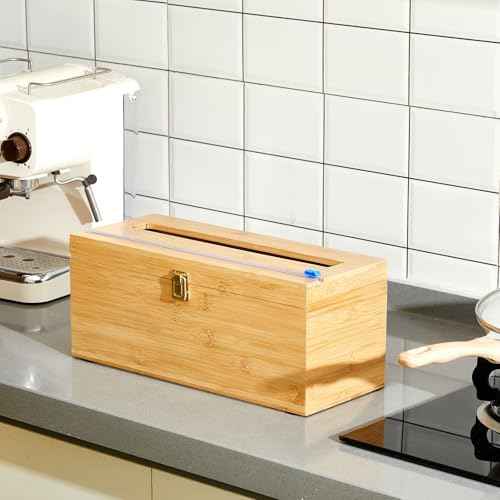 1 Pack 12 Inch Extra Large Foil and Plastic Wrap Organizer with Cutter, Bamboo Wrap Organizer Holder Holds 3000ft Film Rolls or 500ft-1000ft Foil Rolls for Restaurant Kitchen Food Service