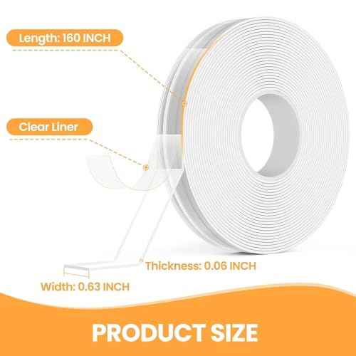 Double Sided Tape Heavy Duty, Double Sided Nano Mounting Tape (160 INCH), Clear Two Sided Adhesive Tape, Removable Picture Hanging Wall Tape Strips, Carpet Decor Poster Tape for Home Office Outdoor