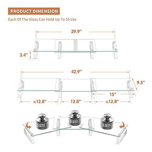 Hemudu Dual Monitor Stand, Computer Monitor Stand, Desktop Organizer, Monitor Stand Riser for PC, Computer, Laptop Clear HD02T-301