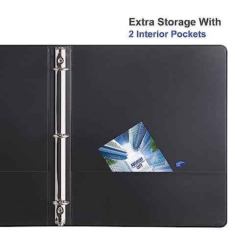 3 Ring Binder 1-1/2 Inch, ViVin Sturdy 1.5"-Round Ring Binder with 2 Interior Pockets, Clear View Cover, PVC-Free, Fits 300 Sheets of 8.5'' x 11'' Paper, Office Home School (6 Pack, Black)