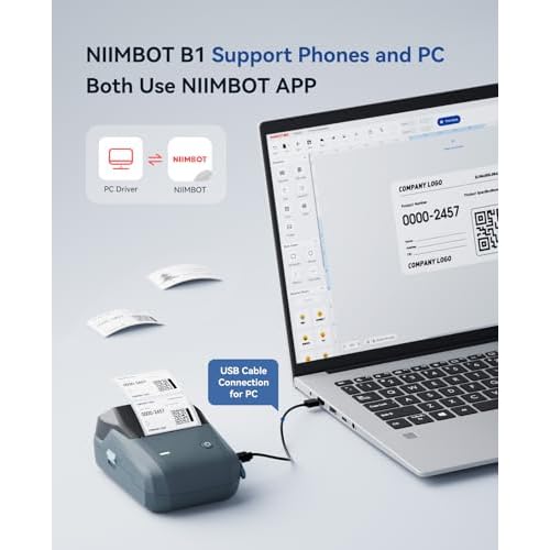 NIIMBOT B1 Label Maker Machine with Tape, Label Printer with 3 Rolls Stickers, 50x30mm/50x80mm White Label /50x50 Round Paper for Office Supplies, Home, Business