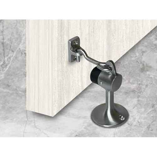 QCAA Solid Brass Door Stop, 3-15/16" Height, Satin Chrome, Made in Taiwan, 2 Pack