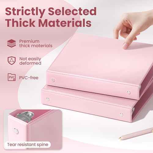 SUNEE 3 Ring Binder 1 Inch 1 Pack, Clear View Binder Three Ring PVC-Free (Fit 8.5x11 Inches) for School or Office Supplies, Pink
