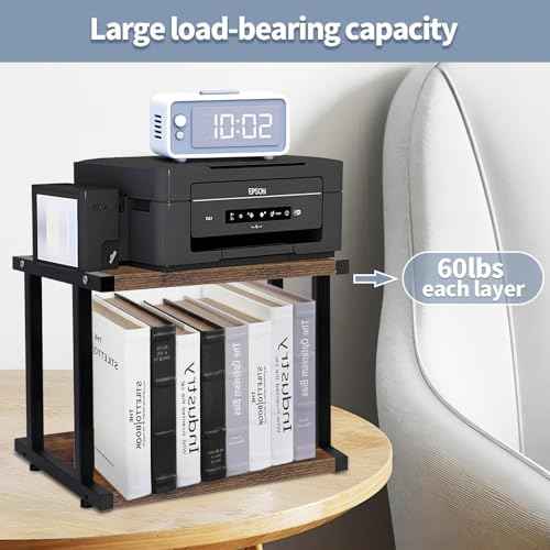 Printer Stand with Storage, Home Office Desk Organizer Shelf for Printer Fax Machine,Wood Desk Stand Heavy Duty Printer Table,Rustic Brown (2-Tier)