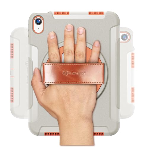 Original Hand Strap Case for iPad 11 (A16) 11-inch (2025) & 10th Gen 10.9-inch (2022) | 360¡Æ Rotating Kickstand, Genuine Leather Hand Strap, Built-in Screen Protector (Orange Grey)