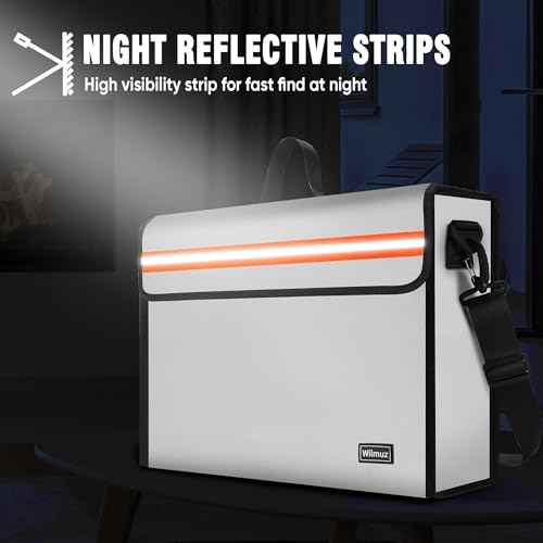 Fire Proof File Box for Documents with Shoulder Strap 5200¢µ Insulated,14.9"x11.8"x4.7"Fireproof Document Bag with Reflective Strip,Fireproof Box for Money,Valuables,Jewelry(Silver)