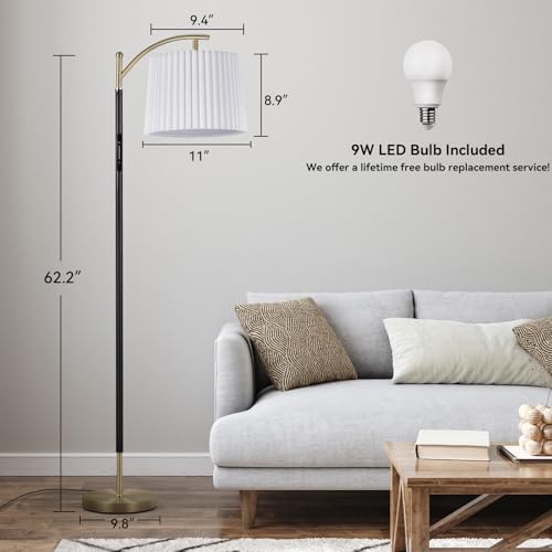 Etto Dimmable Floor Lamp with Fabric & Pleated Shades, Remote & Touch Control, Adjustable Brightness & Color Temperatures, Farmhouse Tall Standing Lamp for Living Room Bedroom Office (Black Gold)