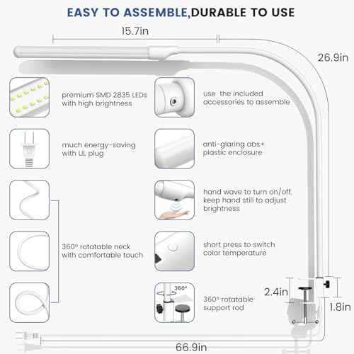 MY BEAUTY LIGHT Smart LED Desk Lamp with Clamp, Handwave Sensor Desk Light, 2700-6500K 5 Color Temperature Bright Dimmable Eye-Caring Clip on Light, Gooseneck 360¡Æ Rotatable Desk Lamps for Home Office