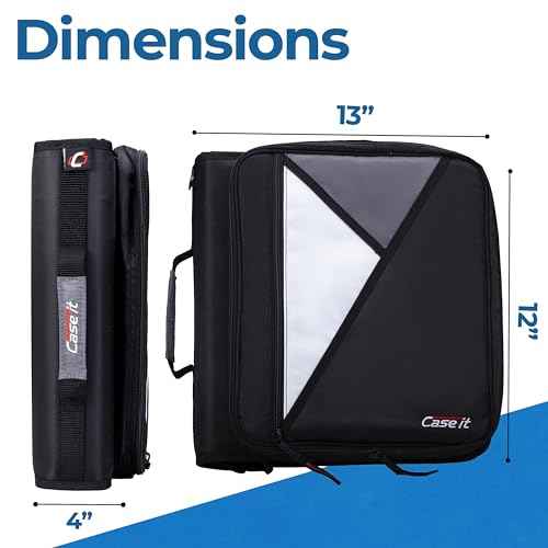 Case-it Universal Zipper Binder | 2-Inch O-Rings, 13-Inch Laptop/Tablet Padded Pocket, 400 Sheet Capacity, Multiple Storage Pockets & Shoulder Strap | School & Office Organizer | LT-007 Jet Black