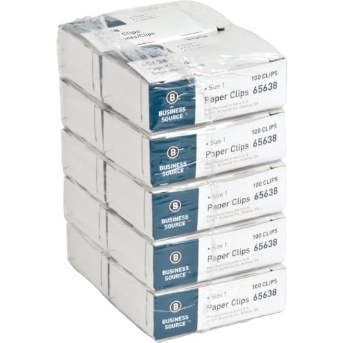 Business Source Paper Clips, 1 Regular, .033 Gauge, 100/Box x10 Boxes