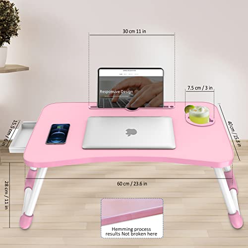 Zapuno Multi-Function Laptop Bed Table with Storage Drawer and Cup Holder, Lap Desk Stand Tray for Eating, Reading and Working
