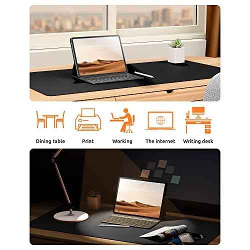YSAGi Leather Office Desk Pad Protector, Large Mouse Pad, Non-Slip, PU Leather, Laptop Desk Blotter, Waterproof Writing Pad for Office and Home, Black, 23.6" x 13.8"