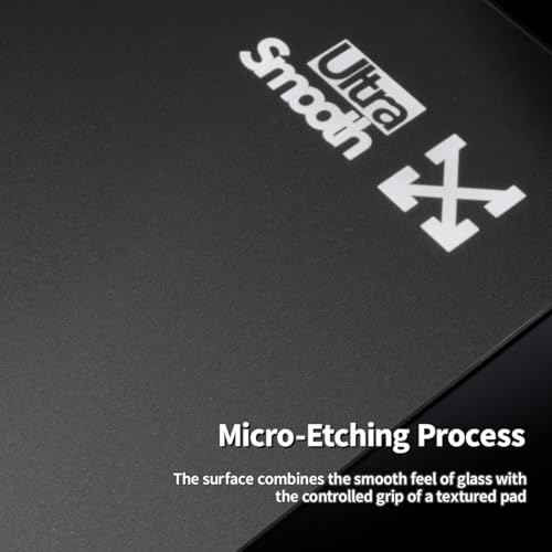 Tempered Glass Gaming Mouse Pad Ultra-Thin Desk Mat Anti-Scratch Wear-Resistant 450 * 400 * 1.8mm Large Competitive Mouse Pads Ultra-Smooth Micro-Etched Surface Anti-Slip Silicone Base (Black)
