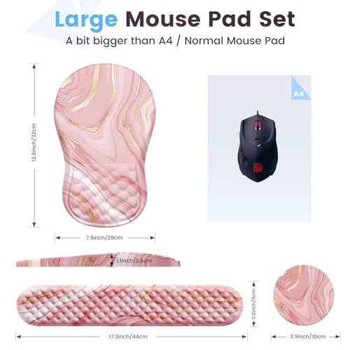 HAOCOO Keyboard Wrist Rest, Ergonomic Mouse Pad with Wrist Rest, 3 in 1 Keyboard and Mouse pad with Coaster Set, Memory Foam Wrist Support, Non-Slip PU Base for Home Office, Rose Gold Pink