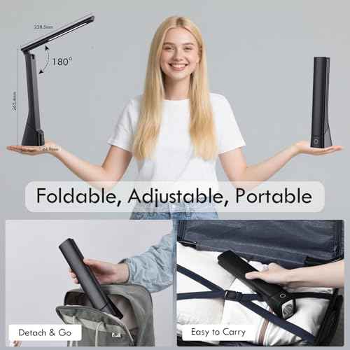 WILIT Foldable Rechargeable Desk Lamp with Torch Light ? Battery Operated Lamp for College Dorm Room, Portable Small Table Lamp for Home, Office, Bedside, Classroom, Reading, Nail, Craft