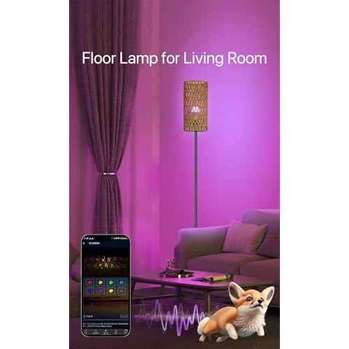 Floor Lamp for Living Room,Farmhouse Rattan Floor lamp,Modern Standing lamp with Hand-Worked Rattan Shade,RGB Bulb with Remote Controller