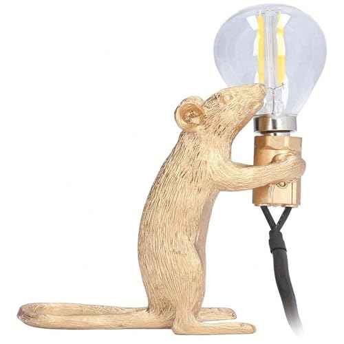 LED Resin Animal Rat Desk Modern Cute Art Children's Bedside Gift Table Lamp Simple Operation Lifelike Image Modern Small Mini Mouse Figure Night Light (Gold)