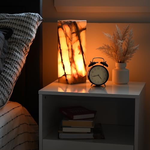 UMAID Handcrafted Onyx Marble Table Lamp, Each Lamp One-of-a-Kind with Natural Patterns, Warm Amber Glow, Dimmable Cord & Bulb, Modern Home Decor for Bedroom, Desk, Office, Living Room, or Bedside