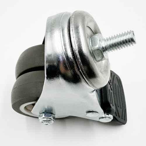 4-Pack 2 inch M8(0.315'' ¥Õ) 15mm Threaded Locking Dual Wheels Caster with Brake and 360 Degree Swivel Plate for Heavy Duty Standing Desk' Feet Width Exceeding 70mm, More Stable and Coordinated.