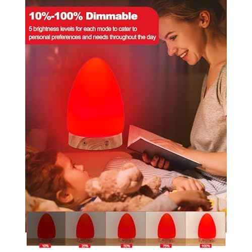 Red Light Night Light Lamp for Sleep, Red Nightlight Desk Lamp with 670nm Wavelength Multi-Color and Brightness Options Remote Control USB Charging Elegant Design