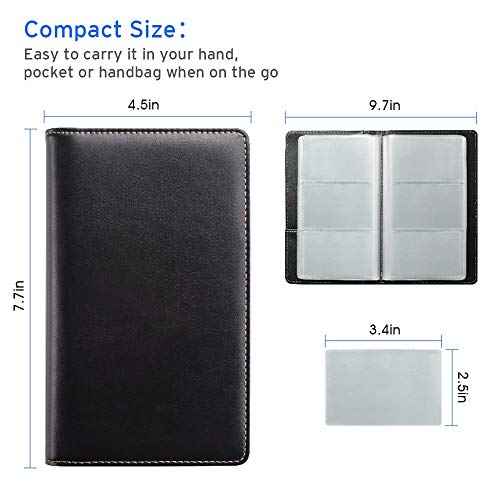Sooez Leather Professional Business Card Book Holder Organizer, 240 Capacity Credit Card Booklet, PU Name Cards Holder Storage File for Men Women, 7.7 x 4.5 Inch, Black