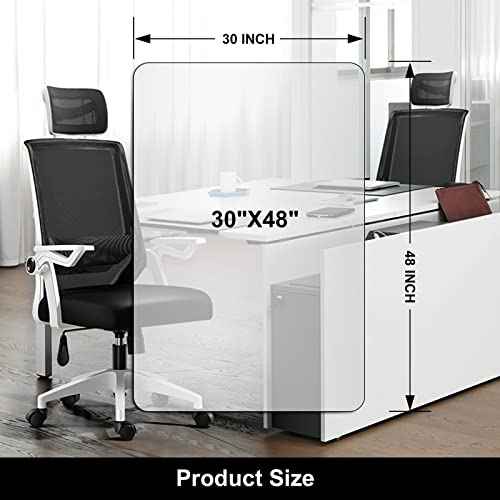 Kuyal Office Chair Mat for Hardwood Floor, 30'' x 48'' Rectangle Transparent Desk Thick Durable Chair Mat for Rolling Chairs, Easy Glide, Floor-Protector