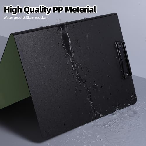 Clipboard Folder, A4 Foldable Clipboard with Horizontal and Vertical Double Metal Clips, 360 Degree Foldable Binder Clipboards with Pen Holder, File Cover Work Folder Clipboards, Green