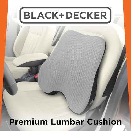 BLACK+DECKER Memory Foam Lumbar Support Pillow ? Lumbar Cushion for Office, Car, Wheelchair & Airplane ? Ergonomic, Pain Relief, Adjustable Strap, Washable Cover, Grey/Black