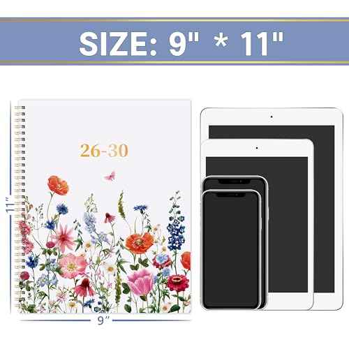 2026-2030 Monthly Planner - 5 Year Planner/Calendar, 2026-2030 Monthly Calendar Planners Spiral Bound, Jan. 2026 - Dec. 2030, 9" x 11", Twin-Wire Binding + Tabs + Pocket - Flowers