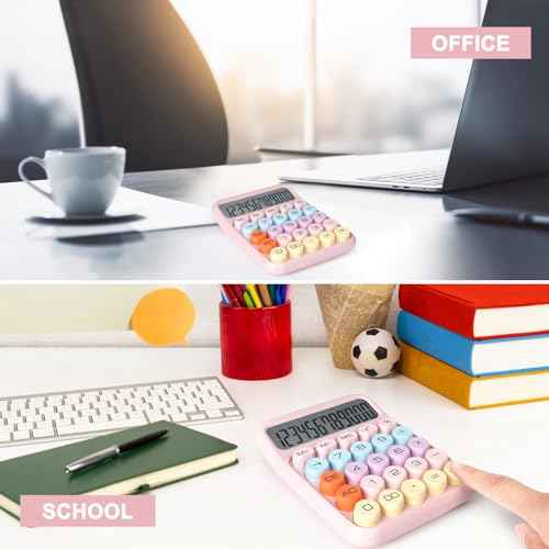 Mechanical Switch Calculator with Big Buttons, Calculators Desktop, 12 Digits, Large LCD Display, Desk Calculator, Cute Pink Calculators for Teachers Students Basic Office (Pink)
