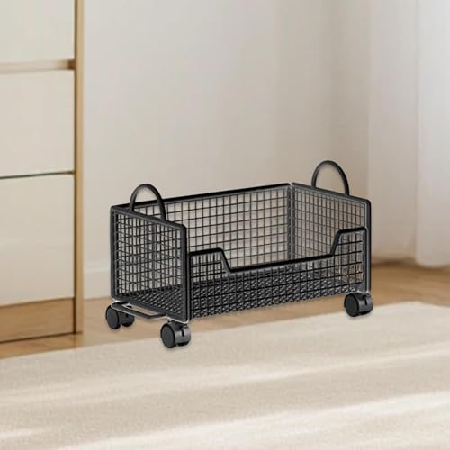 Milageto Black Rolling Book Cart with Wheels – 16.54 x 9.45 x 10.24 in Multifunction Mobile Storage