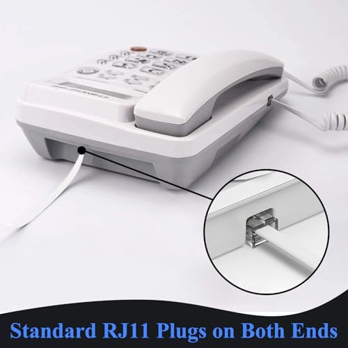 15FT White Landline Phone Cord with RJ11 Splitter & Cable Clips