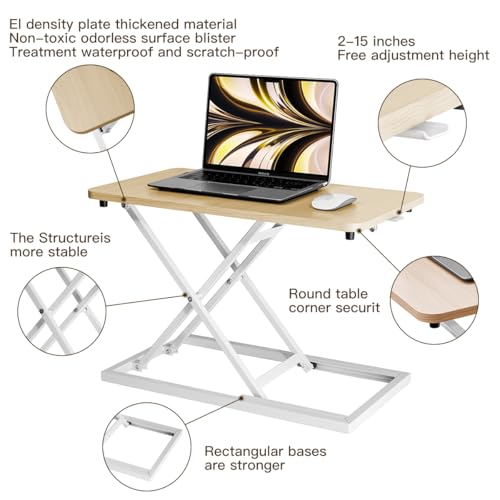 Omhuzsyo standing desk converter Stand up office desk riser on the desktop is suitable for use in laptops and single monitor work consoles, home offices, and can be adjusted in height(Log Color)