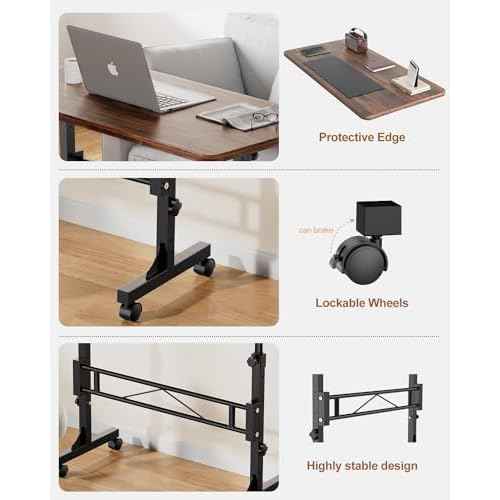 Small Standing Desk Adjustable Height, Mobile Stand Up Desk with Wheels, 32 Inch Portable Rolling Desks for Walking Pad Treadmill Wood Rustic