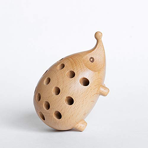 SANDECO Hedgehog Wooden Pen Cup Pencil Holder for Desk Decor Organizer Creative Home Tabletop Ornament Lovely Gift Wooden Storage