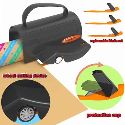 Wrapping Paper Cutter with 3 Replaceable Blade Sets for Birthday Paper Gift Wrapping Paper Roll Cutter and Christmas Wrapping Paper Cutter Tool Tube Holder Slidding Slicing.