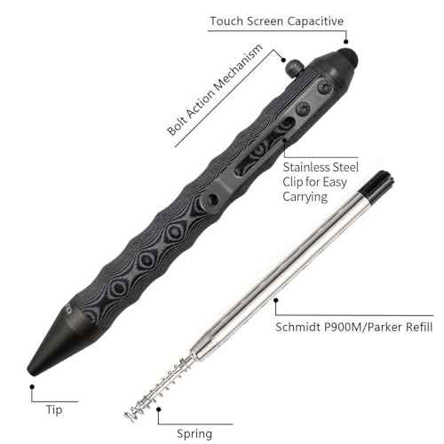 Cool Hand 4.5'' EDC Ballpoint Ink Refillable Bolt Action Tactical Pens Stylus for Touch Screen, Ergonomic Grip, Hold in Texture with Finger Grooves