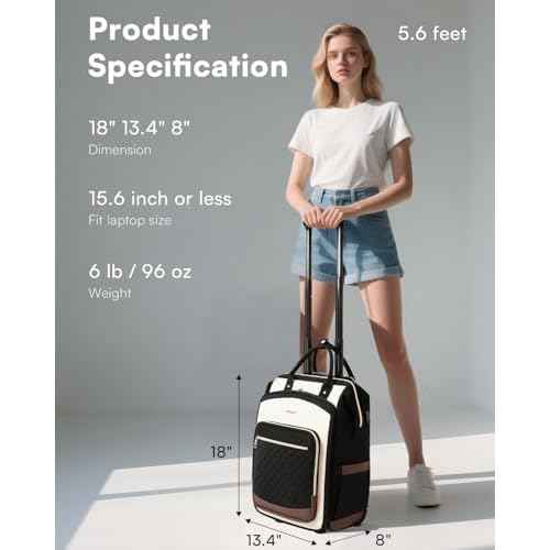 Rolling Backpack for Women, Travel Backpack with Wheels, Dual-Opening Wheeled Laptop Backpack, Stylish Rolling Laptop Bag, Overnight Underseat Carry on Luggage for College Business Work, Beige Brown