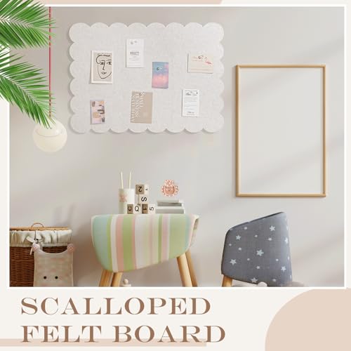 Scalloped Felt Bulletin Board 36 x 24 Inches Foldable Beige Pin Cork Board Alternative for Wall, 3' x 2' Trifold Picture Vision Self Adhesive Bulletin Decorative