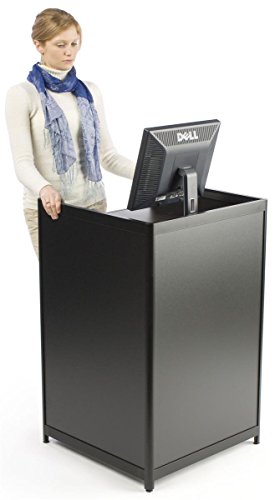 Displays2go Black Laminate Cash Register Stand 24" with Locking Drawer & Adjustable Shelf