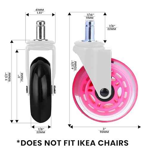 Office Chair Wheels - Set of 5 Rollerblade-Style Casters, Smooth & Quiet Rolling, Protects Hardwood Floors & Carpets, Universal Fit, Durable and Long-Lasting - Pink