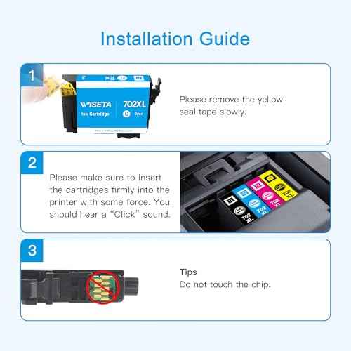 Wiseta 702XL 702 XL High Capacity Remanufactured for Epson 702XL Ink Cartridges Combo Pack 702XL T702XL 702 702 XL use with WF-3720 WF-3730 WF-3733 Printer (Black, Cyan, Magenta, Yellow, 4 Packs)