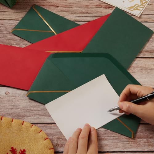50 Pack Christmas #10 Business Envelopes with Gold Border, Self Seal Standard Envelopes with Gold Stickers for Office, Checks, Letter Mailing, Invoices, 4 1/8 x 9 1/2 Inches (Christmas Green Red)