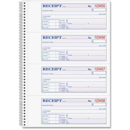 Adams 2-Part Money & Rent Receipt Book, 200 Sets, 7-5/8 x 11, Spiral
