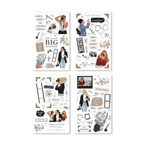 Rongrong Treasured Memory Sticker Book ? 24 Pages of Vintage-Inspired Stickers for Journals, Planners & Scrapbooks ? Neutral Tones, Handwritten Notes, Quotes & Photo Frame Stickers