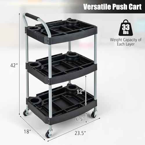 Goplus 3-Tier Rolling Cart, Mobile Tool Cart with Built-in Organizer Divider, Universal Lockable Wheels, Sponged Handle, Utility Cart for Home Garage Workshop (23.5" x 18" x 42")