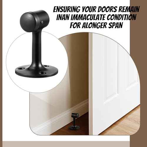 2 Pack Heavy Duty Floor Mount Door Stop, 3 Inches Brass Commercial Grade Solid Brass Door Stop Accessories with Rubber Bumper and Stainless Steel Screws, Black