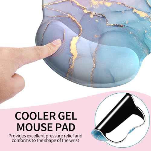 eulps Mouse Pad with Wrist Rest, Comfortable Computer Mousepad with Gel Wrist Support Smooth Surface and Non-Slip PU Base for Pain Relief, Laptop, Office & Home (Cyan Pink Marble)