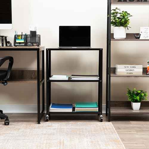 Mind Reader Rolling Cart, Rolling Cart, Microwave Stand, 3-Tier, Coffee Cart, Office, Metal, 23" L x 12" W x 30" H, Black