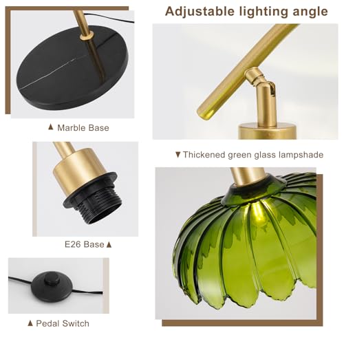 Arc Floor Lamp for Living Room, Modern Standing Lamp with Remote, Dimmable, 3CCT, Arc Tall Floor Lamp with Green Glass Lampshade for Bedroom Study Room Office (Bulb Included)